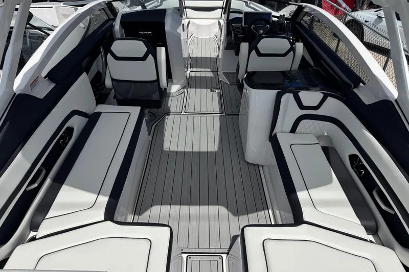 Slide: The Image of 2026 Yamaha Boats 275SD interior with sleek seating and modern design. - 8
