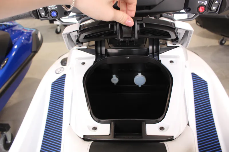 Slide: The Image of 2026 Yamaha WaveRunner VX Deluxe storage compartment open, showcasing interior space. - 5