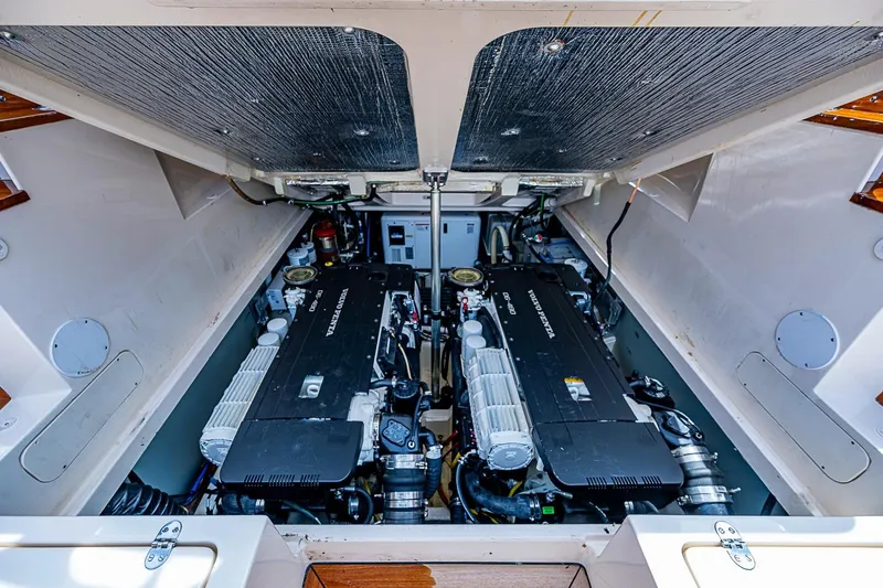 Slide: The Image of Engine room of 2011 Hinckley Picnic Boat 37 MKIII with twin Volvo Penta engines. - 23