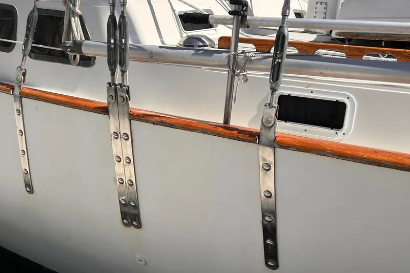 Slide: The Image of 1983 Westsail 42 Center Cockpit sailboat rigging and deck details. - 3