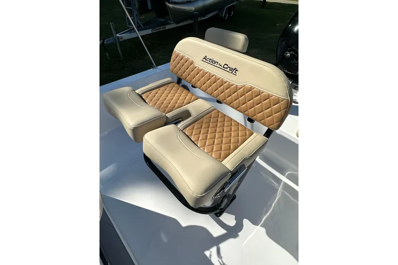 Slide: The Image of 2026 Action Craft 22 Bay boat seat with tan diamond-pattern upholstery. - 18