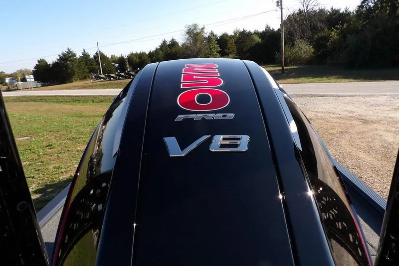 Slide: The Image of Close-up of a 2026 Lund 2075 Pro-V Bass XS V8 engine cover. - 29