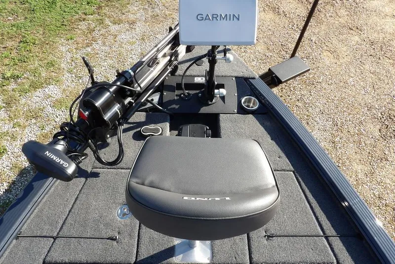 Slide: The Image of 2026 Lund 2075 Pro-V Bass XS boat deck with Garmin equipment and seating. - 35
