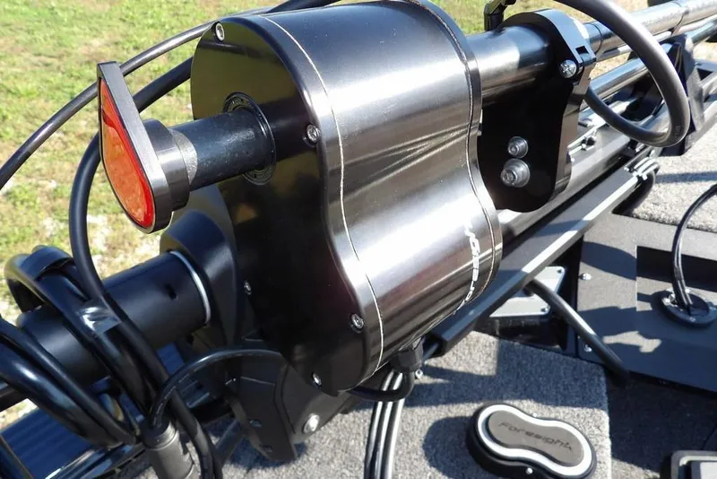 Slide: The Image of Close-up of a 2026 Lund 2075 Pro-V Bass XS boat motor component. - 41