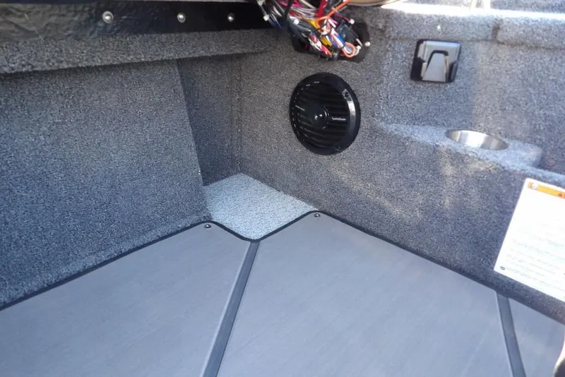 Slide: The Image of Interior of 2026 Lund 2075 Pro-V Bass XS boat, featuring speaker and wiring details. - 47