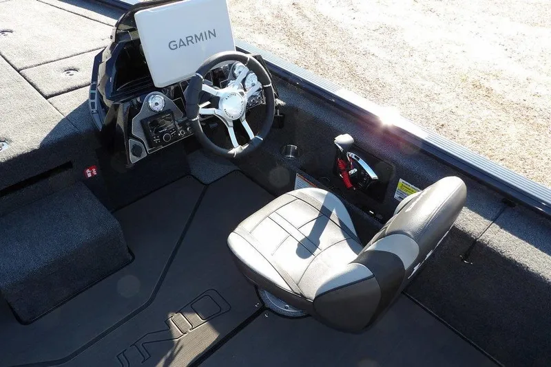 Slide: The Image of 2026 Lund 2075 Pro-V Bass XS boat interior with Garmin navigation system. - 55