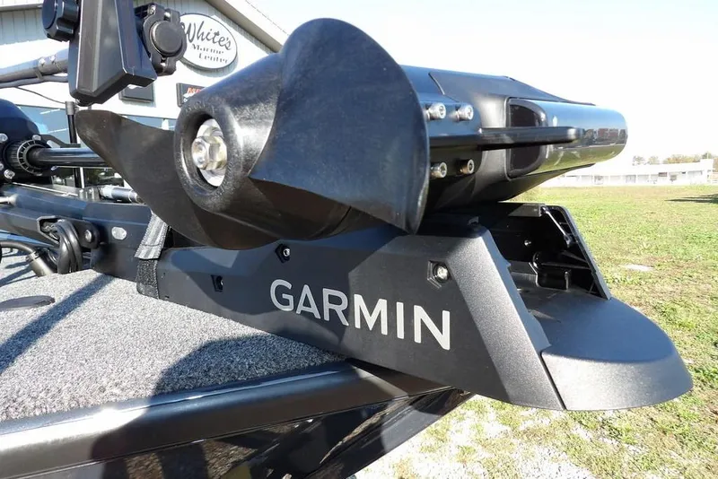 Slide: The Image of Garmin trolling motor on 2026 Lund 2075 Pro-V Bass XS boat, outdoor setting. - 69