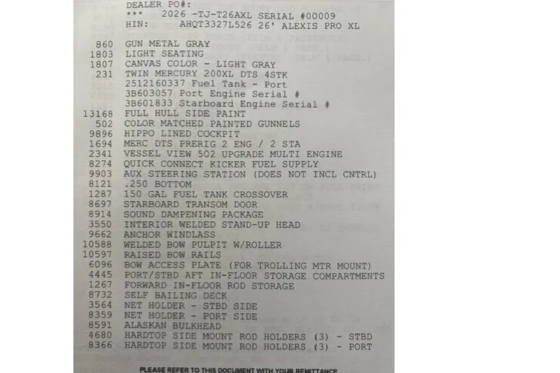 Slide: The Image of 2026 Thunder Jet 26 Alexis Pro XL features and specifications list. - 7