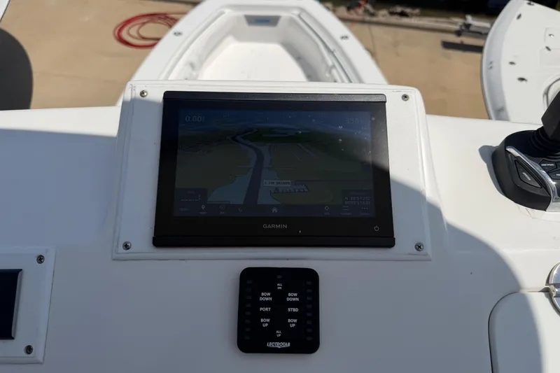 Slide: The Image of Garmin navigation display on 2018 Everglades 355 Center Console boat dashboard. - 57