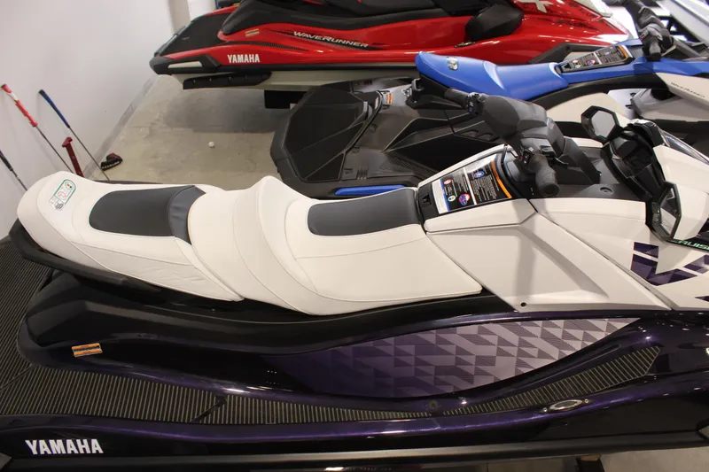 Slide: The Image of 2026 Yamaha WaveRunner VX Cruiser HO in showroom, featuring sleek design and comfortable seating. - 6