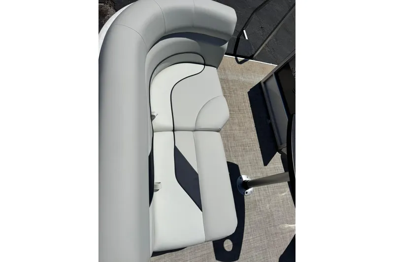 Slide: The Image of 2022 SunCatcher Select 16C boat seating, featuring sleek gray upholstery and modern design. - 11