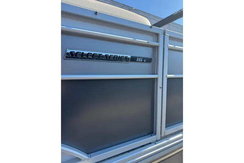 Slide: The Image of 2022 SunCatcher Select 16C boat panel with logo and sleek design. - 8
