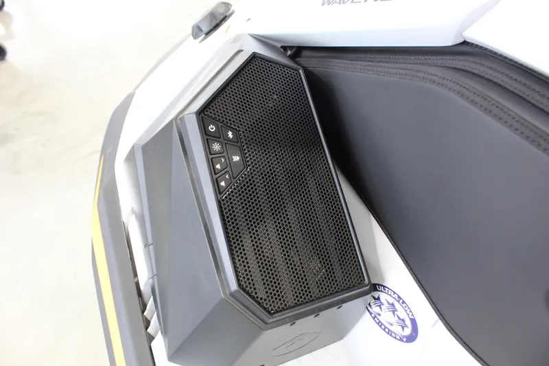 Slide: The Image of 2026 Yamaha WaveRunner JetBlaster LTD speaker controls on a sleek watercraft. - 18