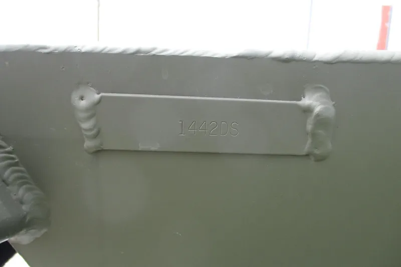 Slide: The Image of 2025 Alweld 1442 Flat Bottom boat hull detail with model number 1442DS. - 6