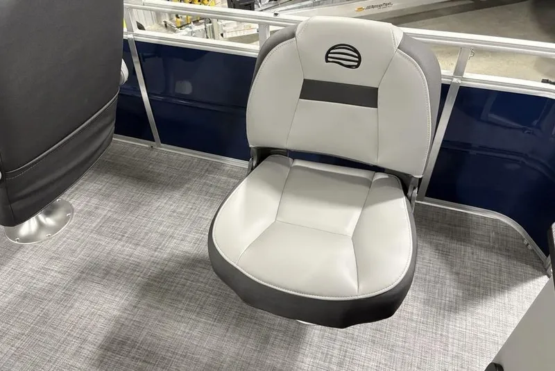 Slide: The Image of 2026 Sun Tracker SportFish 20 DLX boat seat with gray upholstery and sleek design. - 17