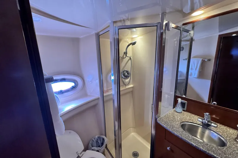 Slide: The Image of Bathroom interior of 2005 Meridian 368 Motoryacht with shower and sink. - 23