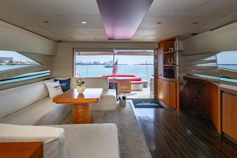 Slide: The Image of Luxurious interior of 2008 Pershing 90 yacht with ocean view and elegant furnishings. - 25