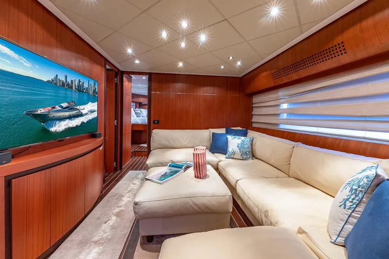 Slide: The Image of Luxurious interior of 2008 Pershing 90 yacht with plush seating and modern decor. - 32