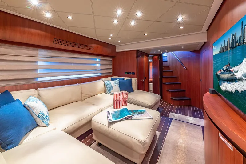 Slide: The Image of Luxurious interior of 2008 Pershing 90 yacht with plush seating and modern decor. - 33