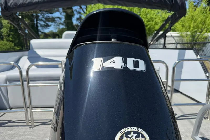 Slide: The Image of 2023 Bentley Pontoons 220 SWINGBACK with 140 HP engine, showcasing sleek design and comfort. - 13