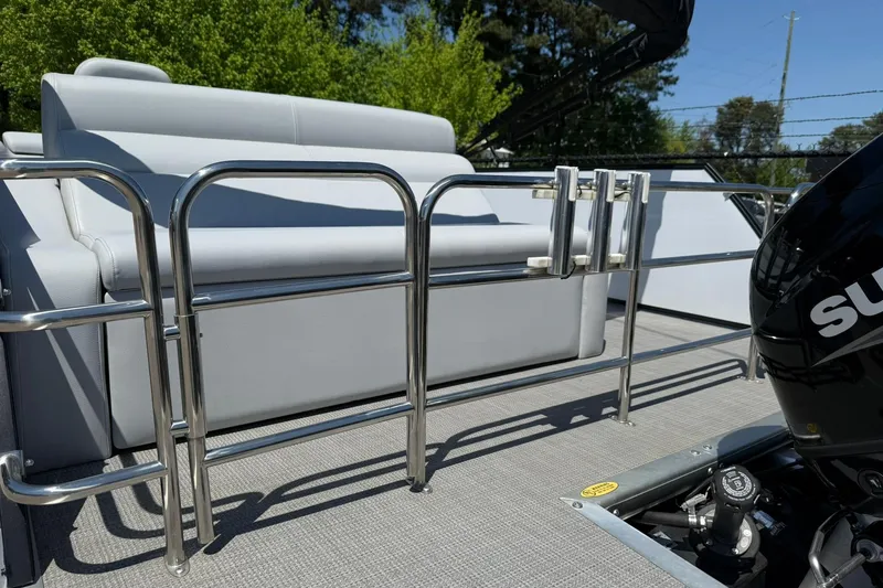 Slide: The Image of 2023 Bentley Pontoons 220 SWINGBACK with sleek seating and stainless steel railings. - 14