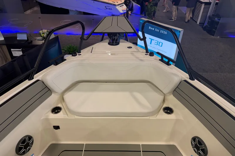 Slide: The Image of Interior view of 2027 Navan T30 boat, showcasing seating and modern design features. - 14
