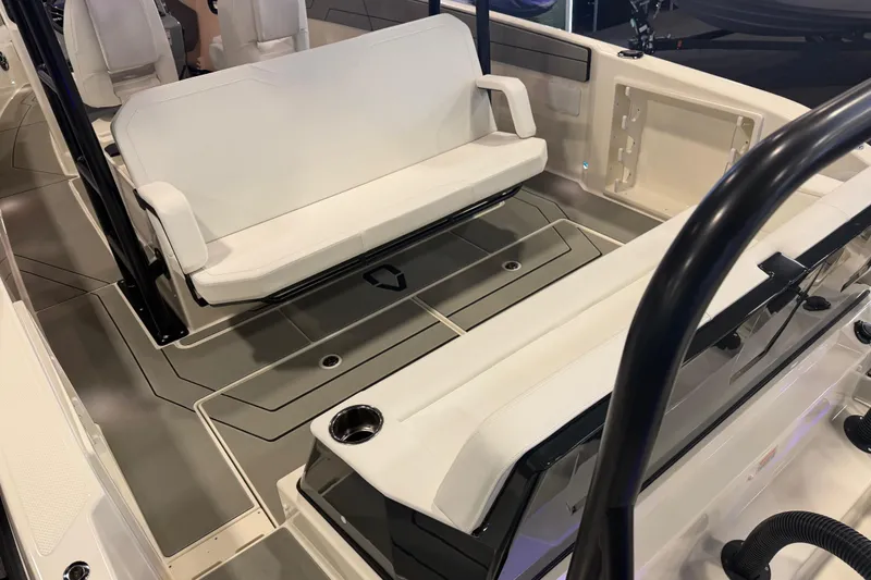 Slide: The Image of Interior of 2027 Navan T30 boat with white seating and modern design. - 8