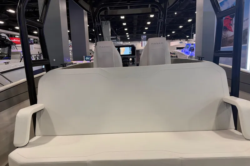 Slide: The Image of Interior of 2027 Navan T30 boat with white seating and modern design. - 9