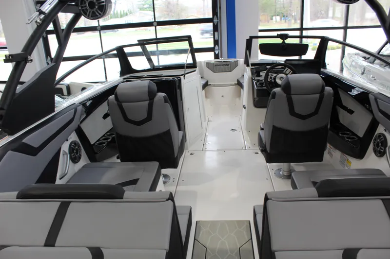 Slide: The Image of 2026 Yamaha Boats 222XD interior with modern seating and sleek design. - 3