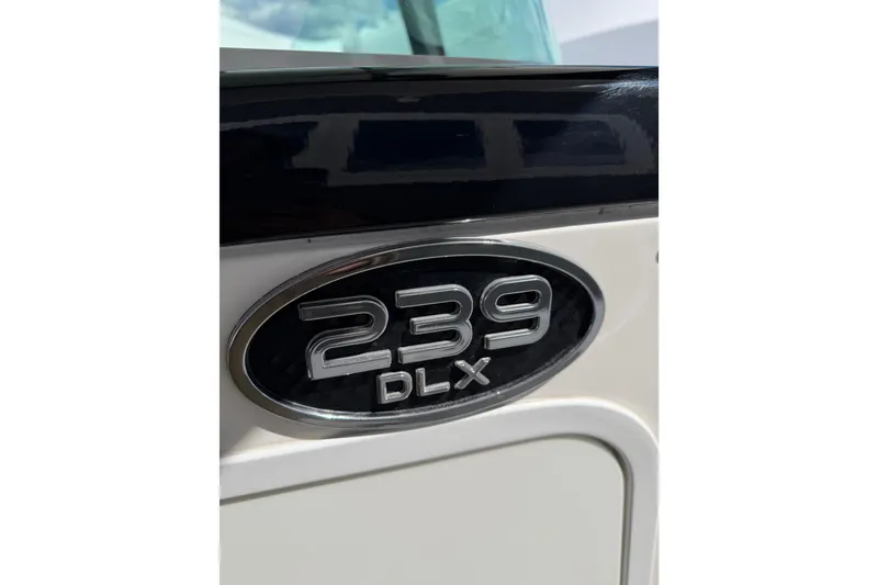Slide: The Image of Close-up of 2022 Seapro 239 DLX boat emblem on white surface. - 6