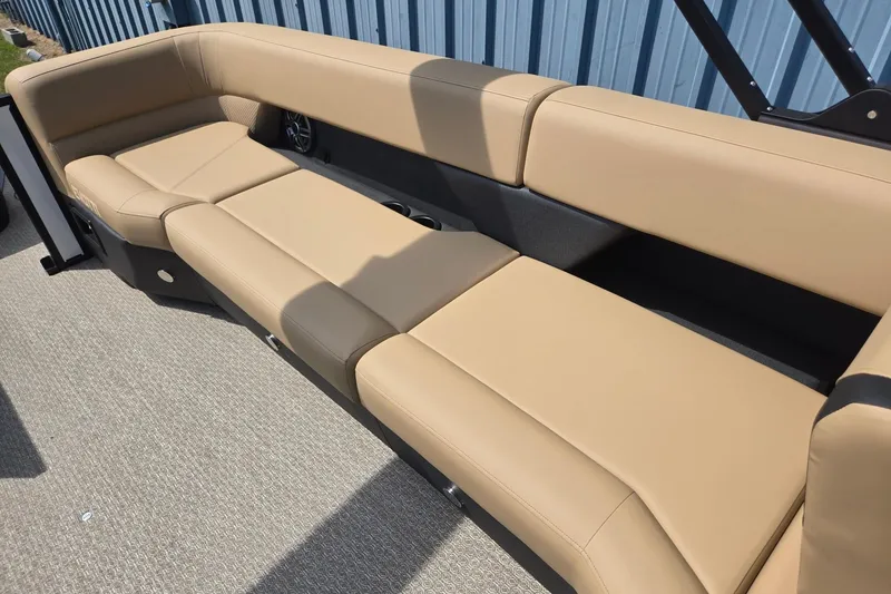 Slide: The Image of Beige seating on 2026 Evotti 523QL boat, featuring comfortable cushions and sleek design. - 22