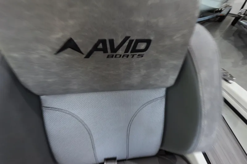 Slide: The Image of Avid Boats seat in 2026 Avid 20 Vertex model, featuring sleek design and branding. - 21