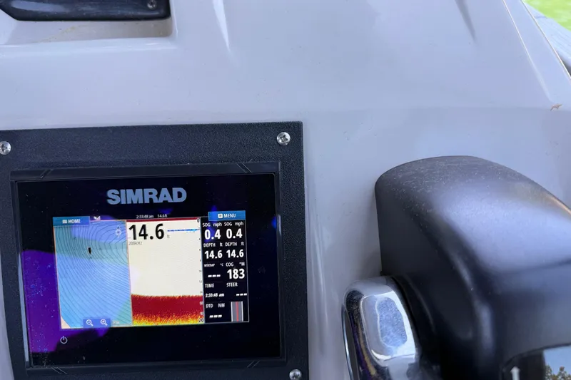 Slide: The Image of Simrad display on 2017 Bennington 21 SLX boat showing depth and navigation data. - 23