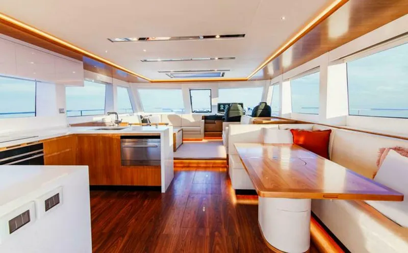 Slide: The Image of Luxurious interior of 2026 ILIAD 53S yacht with modern kitchen and seating area. - 27