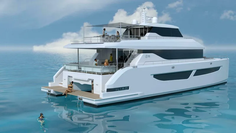 Slide: The Image of Luxury ILIAD 75 yacht cruising on calm ocean waters, 2026 model. - 5