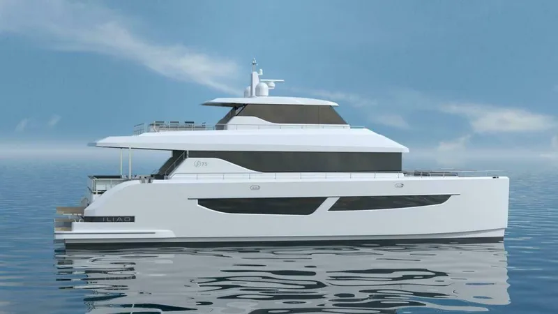 The Image of Luxury ILIAD 75 yacht on calm sea, 2026 model, sleek design. - 1
