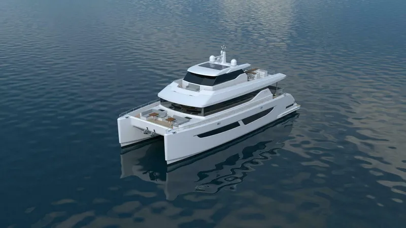 Slide: The Image of Luxurious 2026 ILIAD 75 yacht cruising on calm blue waters. - 2