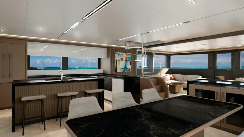 Slide: The Image of Luxurious interior of 2026 ILIAD 75 yacht with modern kitchen and ocean views. - 6