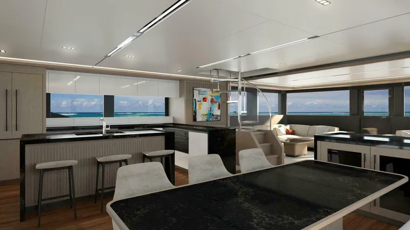 Slide: The Image of Luxurious interior of 2026 ILIAD 75 yacht with modern kitchen and ocean views. - 11