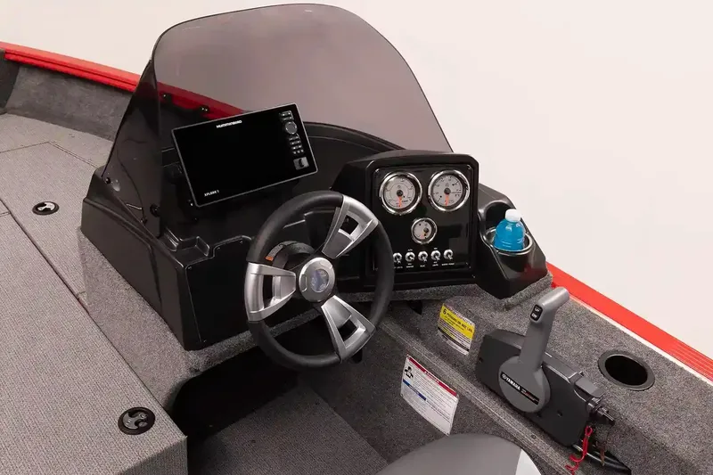 Slide: The Image of Manufacturer Provided Image: 2026 G3 Angler V178 C boat dashboard with steering wheel, gauges, and control panel. - 11