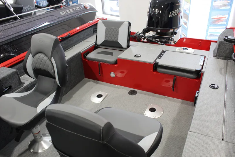 Slide: The Image of 2026 G3 Angler V178 C boat interior with seating and motor, featuring sleek design and functionality. - 5
