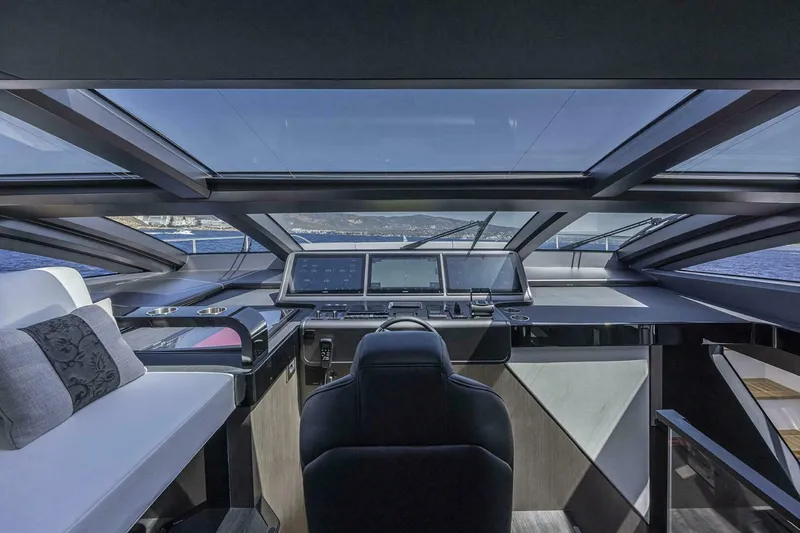 Slide: The Image of Luxurious 2026 Pearl 82 yacht cockpit with panoramic windows and modern navigation systems. - 34