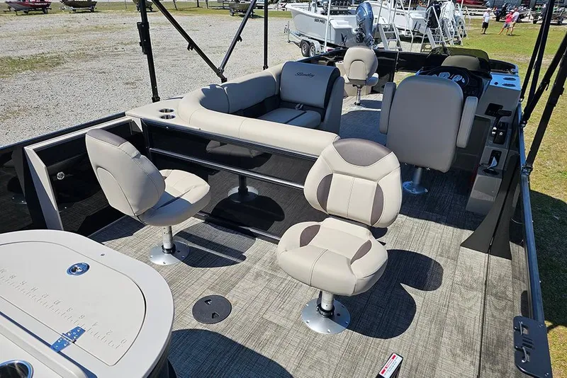 Slide: The Image of 2026 Bentley Pontoons Fish 240 4-Point interior with plush seating and modern design. - 10