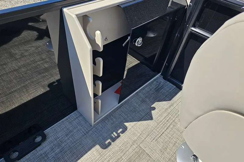 Slide: The Image of Interior of 2026 Bentley Pontoons Fish 240 4-Point, featuring storage compartments and seating. - 14