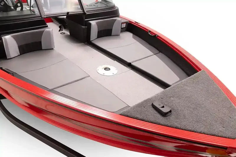 Slide: The Image of Manufacturer Provided Image: 2026 G3 Angler V18 FS boat interior with red trim and seating area. - 13