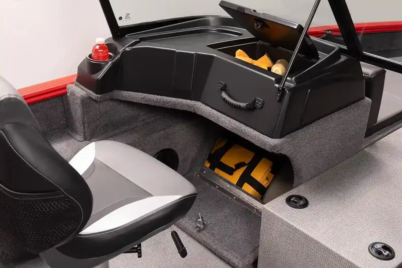 Slide: The Image of Manufacturer Provided Image: 2026 G3 Angler V18 FS boat interior with storage compartments and seating. - 15