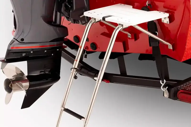 Slide: The Image of Manufacturer Provided Image: 2026 G3 Angler V18 FS boat with motor and ladder detail. - 17