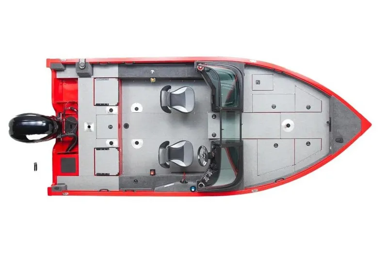 Slide: The Image of Manufacturer Provided Image: Top view of 2026 G3 Angler V18 FS boat, featuring red exterior and dual seating. - 18