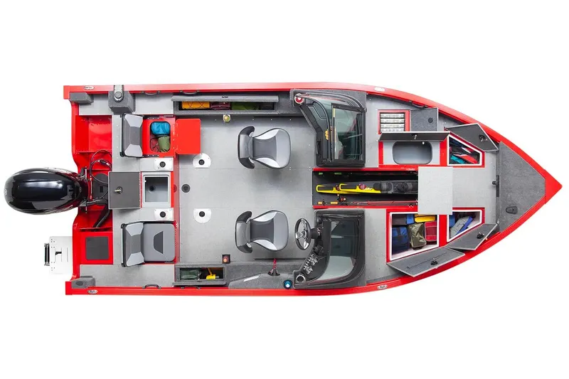 Slide: The Image of Manufacturer Provided Image: 2026 G3 Angler V18 FS boat, top view, red exterior, spacious interior layout. - 19