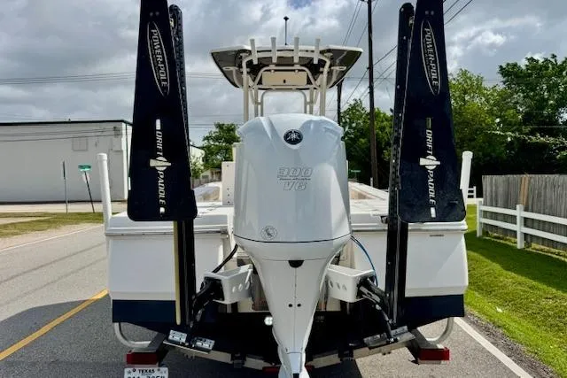 Slide: The Image of 2017 Robalo 246 Cayman boat with Yamaha 300 V6 engine on a trailer. - 19